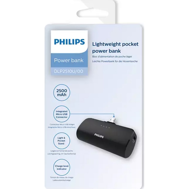 Acumulator extern Philips, DLP2510U/00, Li-polymer 2500mAh cu conector micro-USB