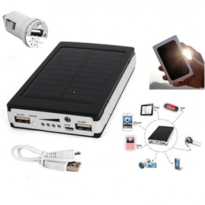 Соларно преносимо зарядно, 20000 mAh, LED панел, Универсално зарядно, Адаптер USB 12v