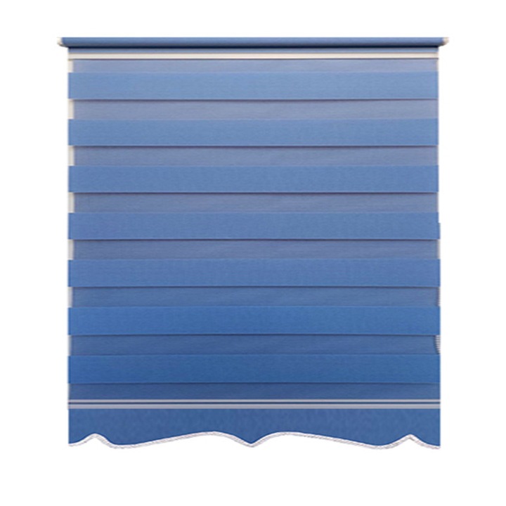 Jaluzea tip Rulou textil MAXI cu Terminatie Decorativa, Deko Design, Rolete Zebra Day & Night Luxury High Quality, 260x280cm, ZW20, culoare albastru, accesorii albe