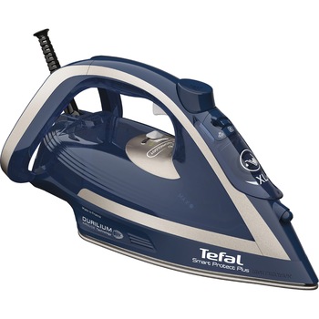 Fier de calcat Tefal Smart Protect Plus FV6872E0, 2800W, jet de abur 260 g/min, abur variabil 0-40 g/min, colector anticalcar, oprire automata, albastru/gri Fier de calcat Tefal Smart Protect Plus FV6872E0, 2800W, jet de abur 260 g/min, abur variabil 0-40 g/min, colector anticalcar, oprire automata, albastru/gri