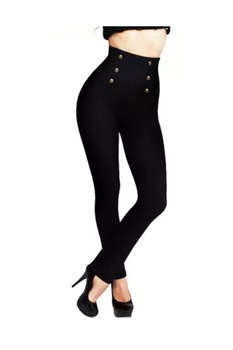 Colanti Dama cu talie inalta si nasturi decorativi, cu captuseala din Fleece, Negri, L-XL Colanti Dama cu talie inalta si nasturi decorativi, cu captuseala din Fleece, Negri, L-XL
