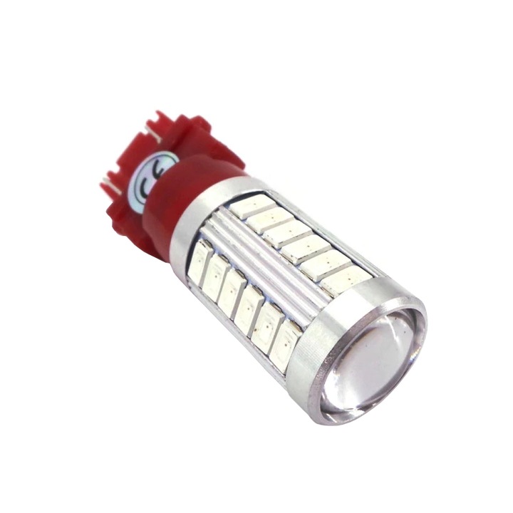 Piros LED izzó készlet 3157, P27/7W, 3057, W2.5x16q 12V 17W CANBUS objektívvel, 2 db