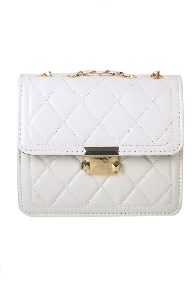 Geanta de dama Elyana alba din piele ecologica matlasata, 19 x 16 x 8 cm