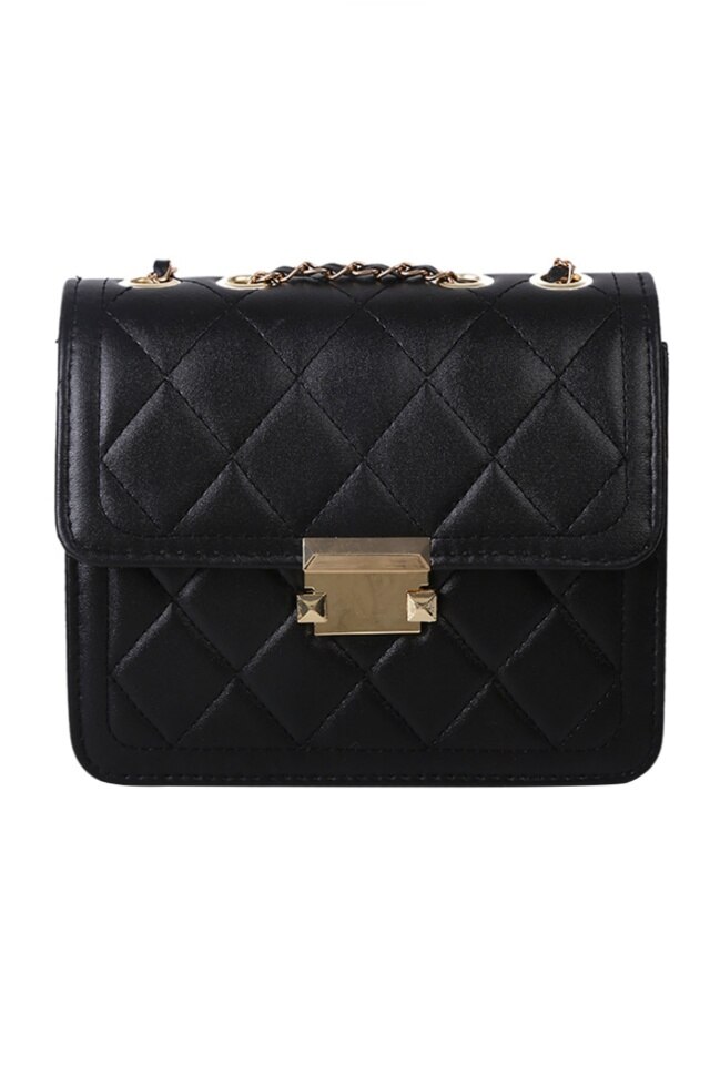 Geanta de dama Elyana neagra din piele ecologica matlasata, 19 x 16 x 8 cm