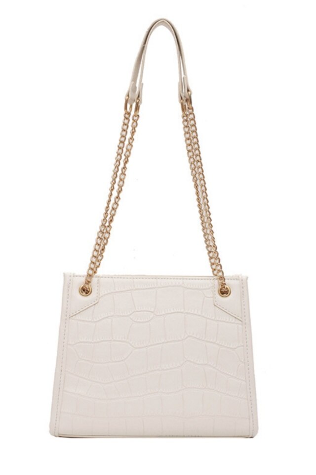 Geanta de dama Lauren alba din piele ecologica tip piele de crocodil, 25 x 23 x 10 cm