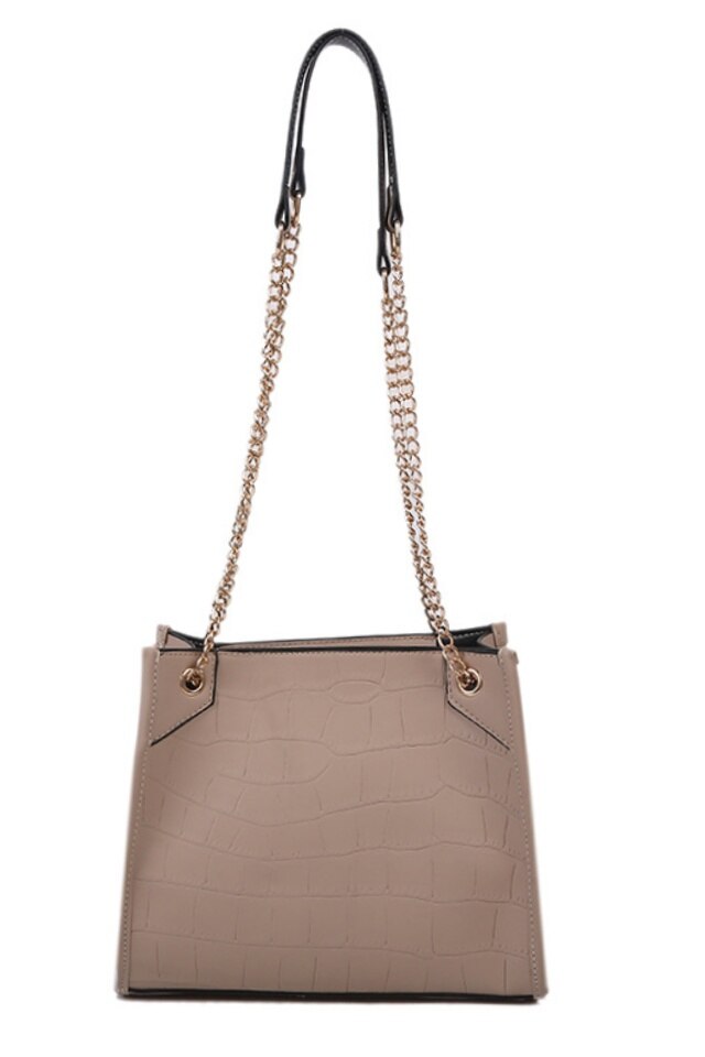 Geanta de dama Lauren crem din piele ecologica tip piele de crocodil, 25 x 23 x 10 cm