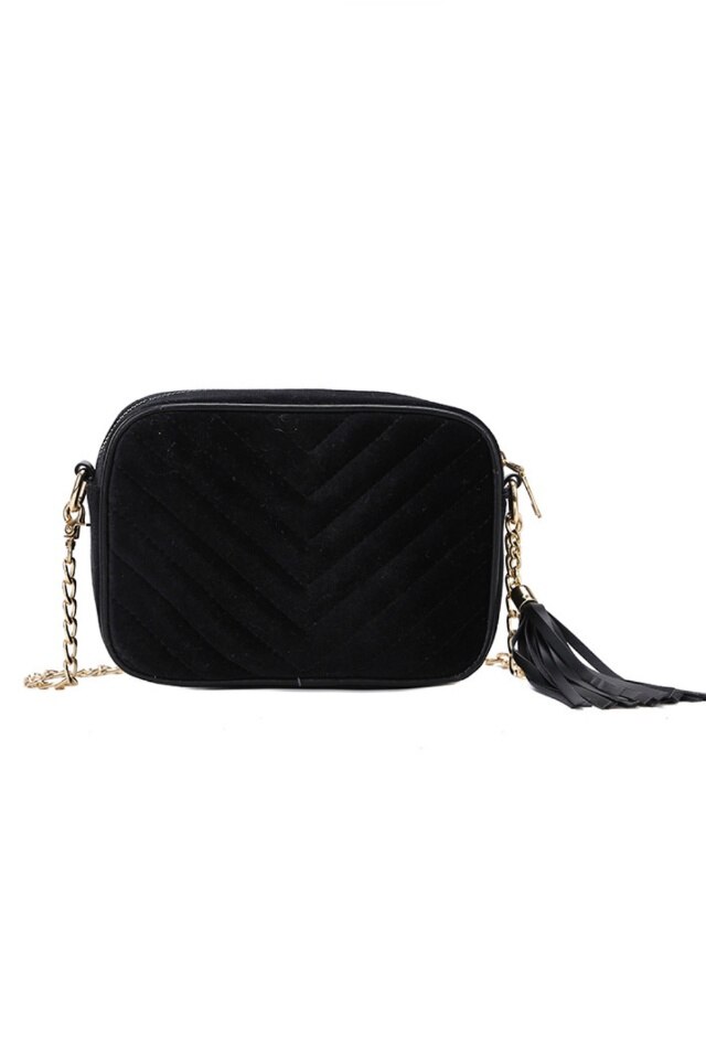 Geanta de dama Velvet neagra din material textil tip catifea, dimensiuni 22 x 16 x 11 cm