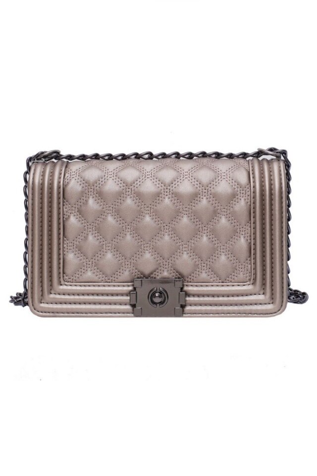 Geanta de dama Katherine metalic din piele ecologica matlasata, 26 x 16 x 10 cm