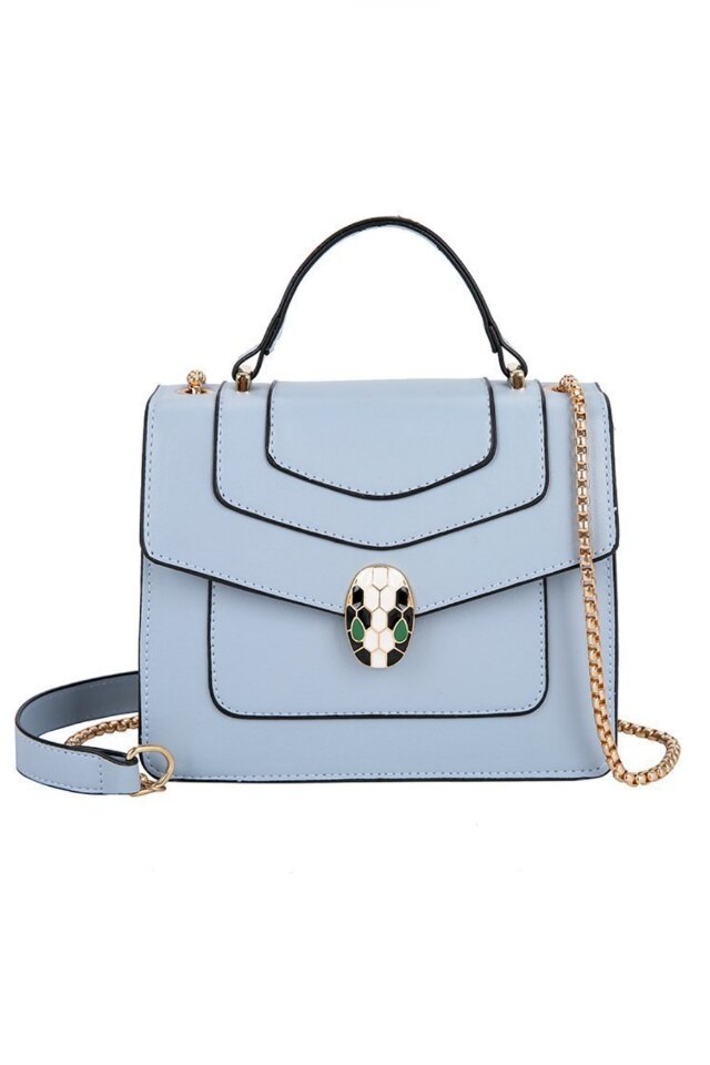 Geanta de dama Caroline bleu din piele ecologica, dimensiuni 21 x 17 x 8 cm