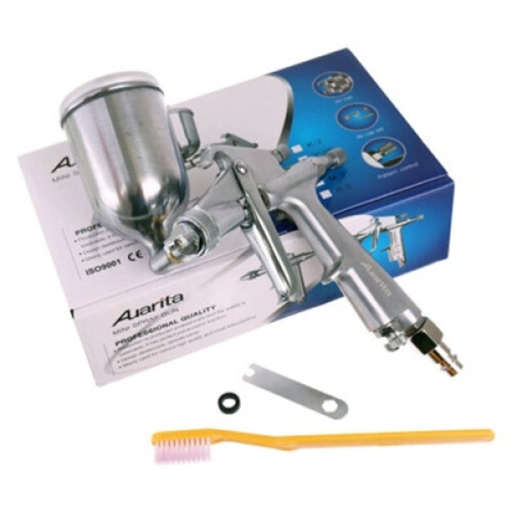Auarita Mini Festékszóró Pisztoly, 1,0 mm Fúvóka, 125 ml Fém Tartály, Nyomáslevegős Festékszóró, Autóipari és Hobbi Használatra