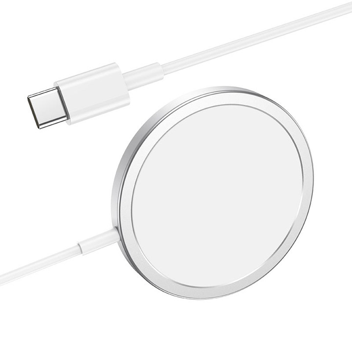 безжично зарядно magsafe, KINSI, бързо зареждане 15W универсално, USB TYPE C, подходящо за Iphone14/13/12/11, AirPods Pro, бяло