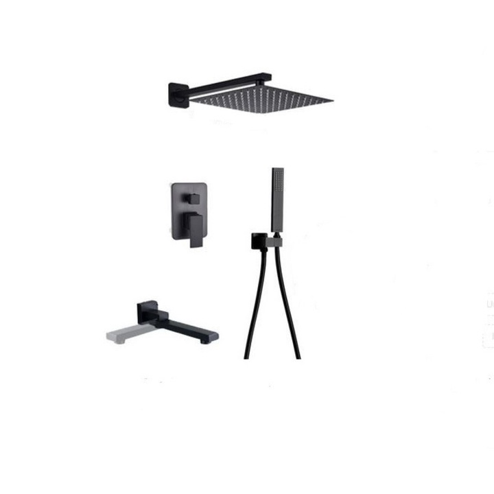 Set de dus Negru, AquaSpa, 3 Functii, Palarie de dus 40 CM, Teava de dus pentru perete cu montaj sub tencuiala, Mobila