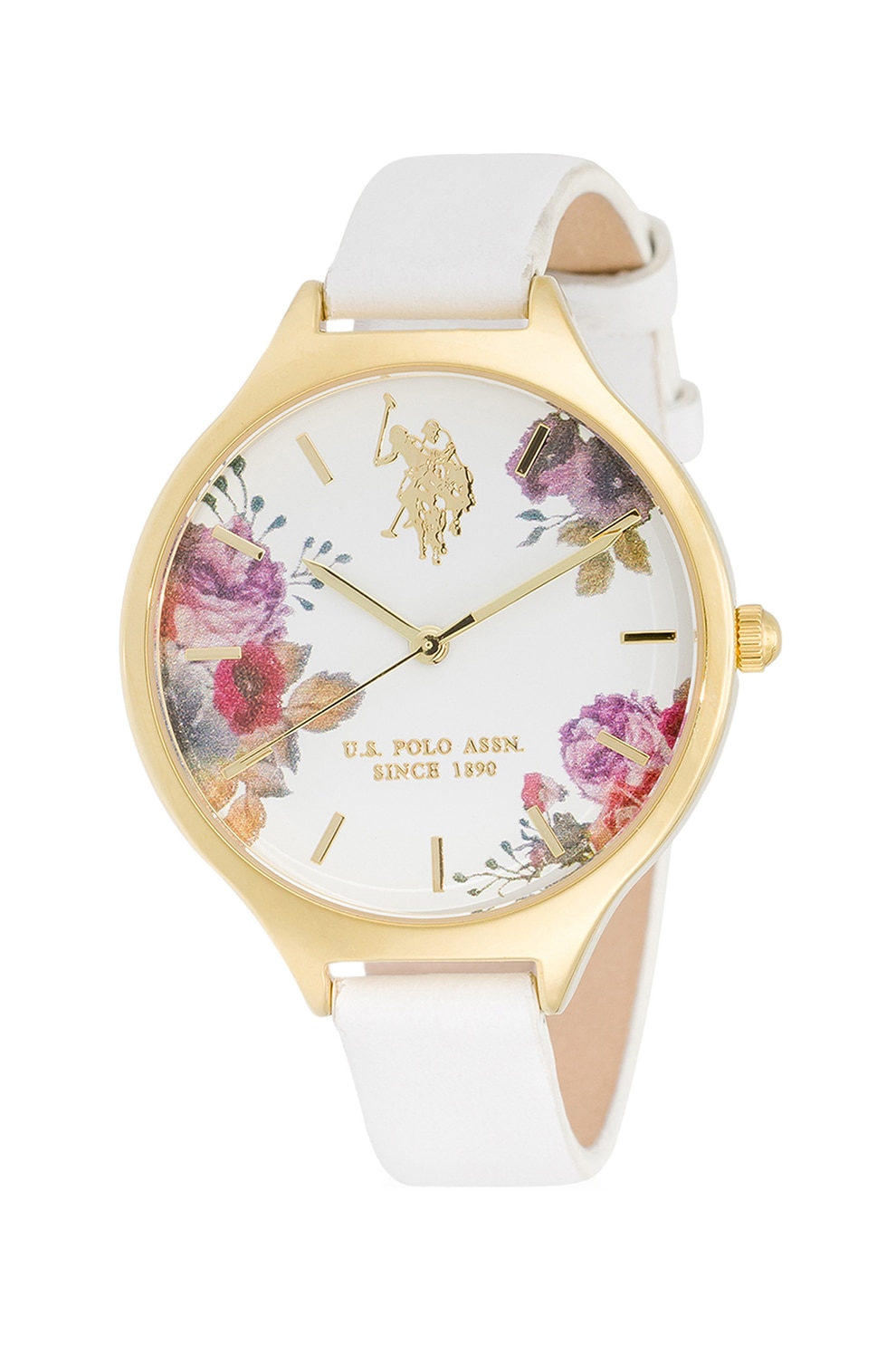 U.S. Polo Assn., Ceas quartz cu o curea de piele, Alb