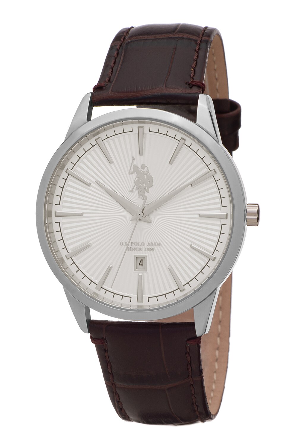 U.S. Polo Assn., Ceas quartz cu o curea din piele, Maro inchis