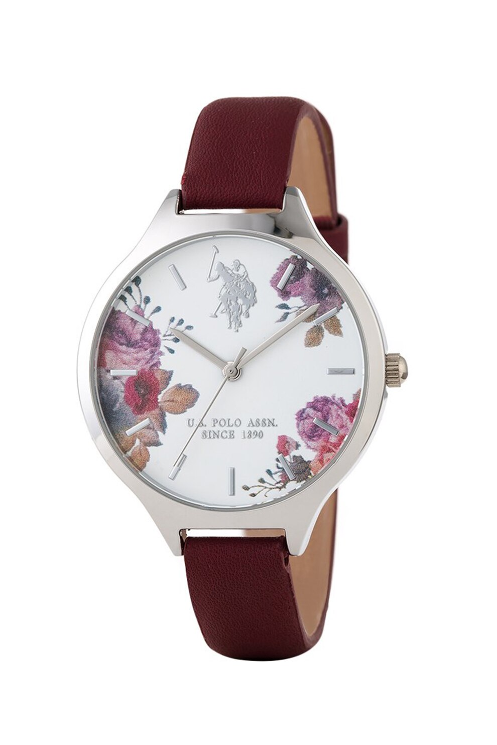 U.S. Polo Assn., Ceas quartz cu o curea de piele, Rosu Bordeaux