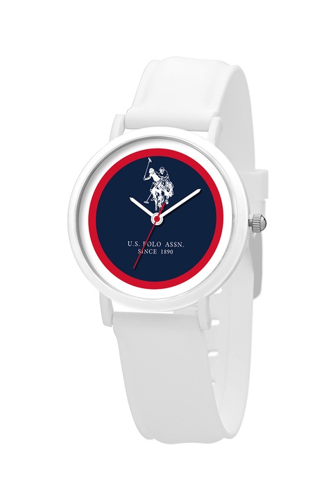 U.S. Polo Assn., Ceas rotund cu o curea de silicon, Alb
