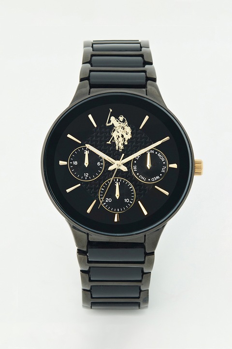 U.S. Polo Assn., Мултифункционален часовник с двуцветна каишка, Черен