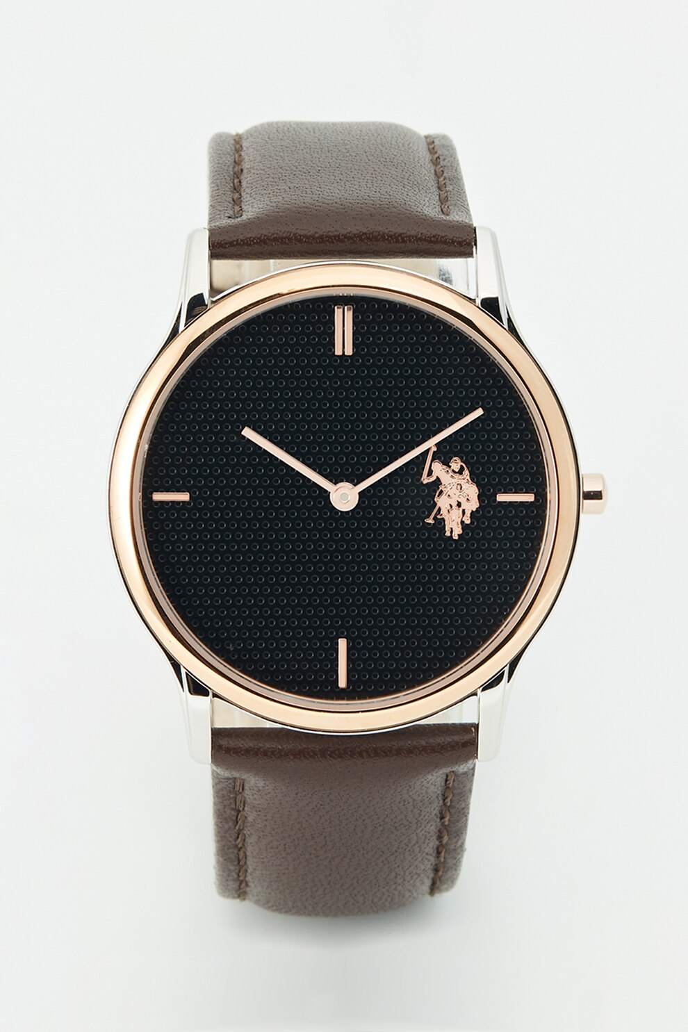 U.S. Polo Assn., Ceas analog cu o curea de piele, Maro inchis
