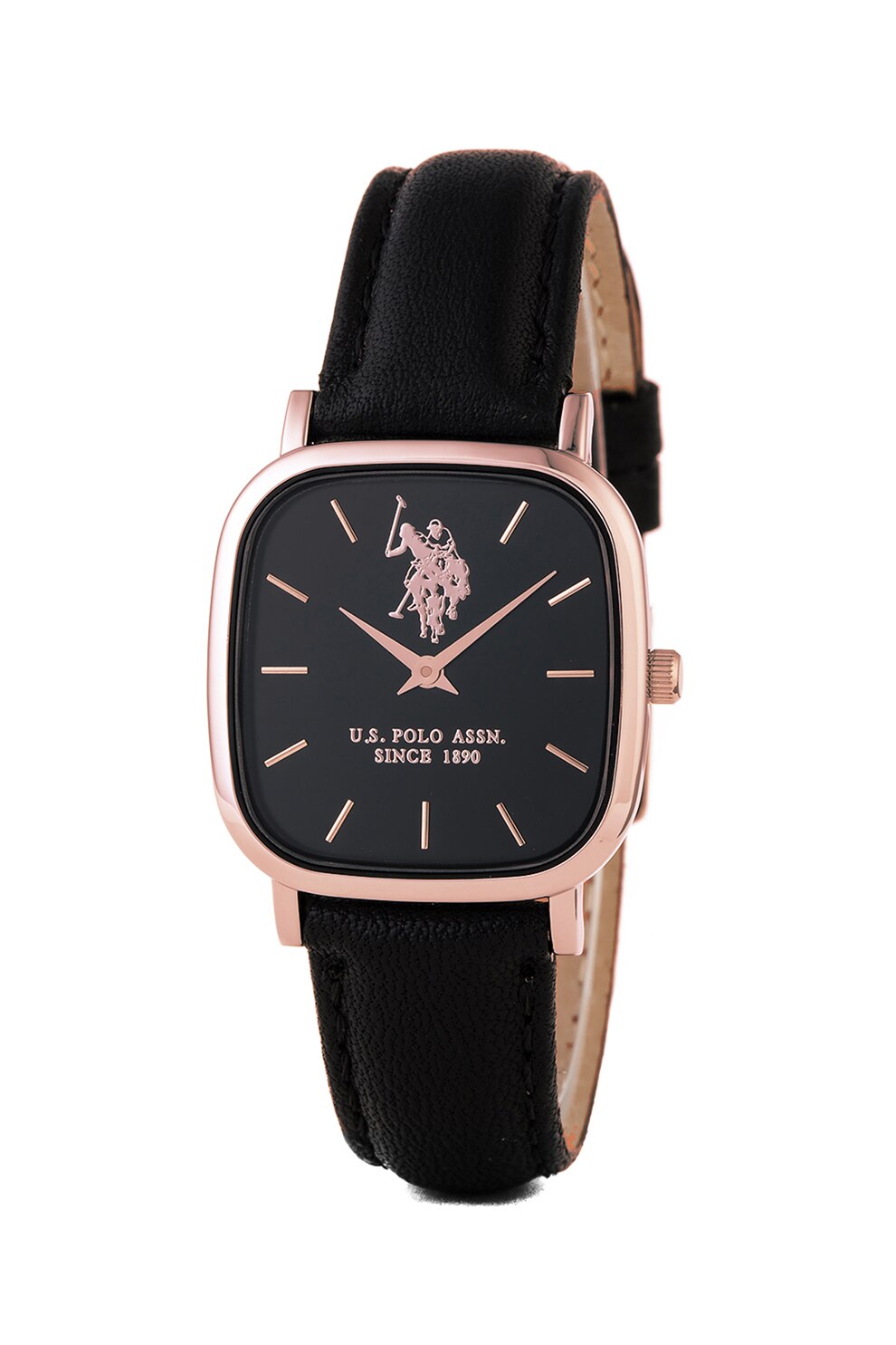 U.S. Polo Assn., Ceas cu o curea de piele si logo, Negru