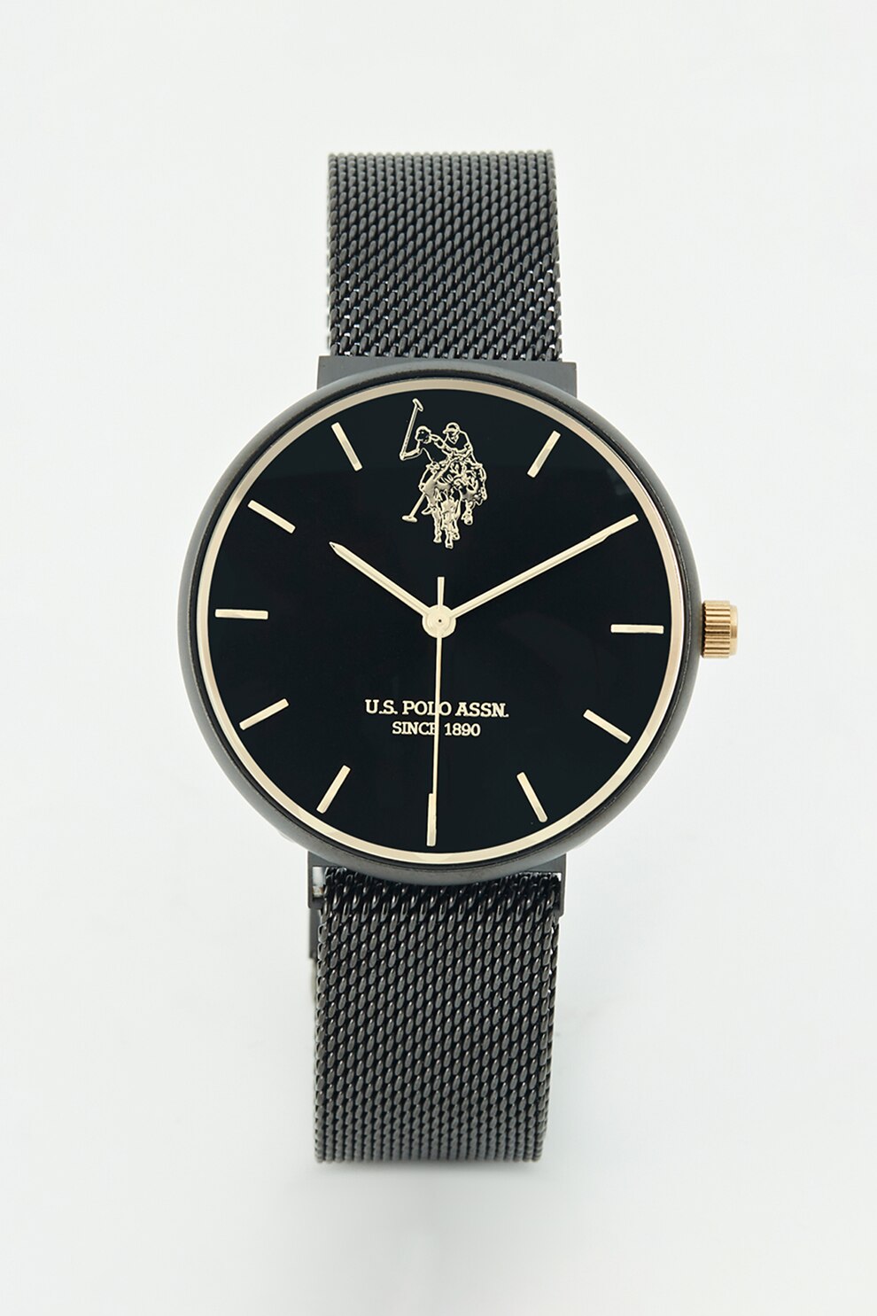 U.S. Polo Assn., Ceas cu bratara de otel inoxidabil, cu model plasa, Gri hematit