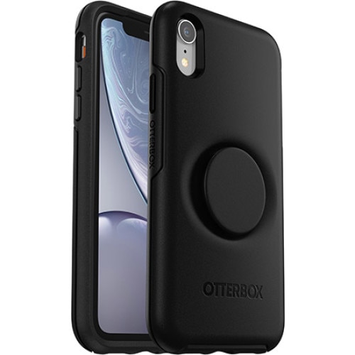 Carcasa Otterbox pentru iPhone XR, cu PopSockets integrat, din policarbonat si cauciuc, negru, rezistanta la socuri si zgaraieturi