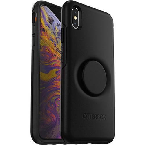 Carcasa Otterbox pentru iPhone XS Max, cu PopSockets integrat, din policarbonat si cauciuc, negru, rezistanta la socuri si zgaraieturi