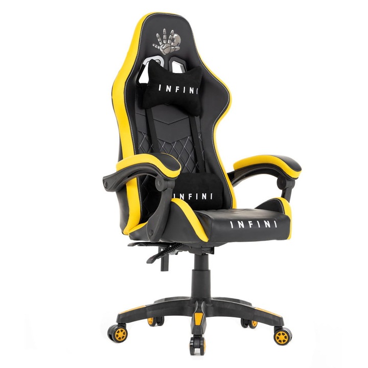 Scaun Gaming Infini Five, Piele sintetica, galben