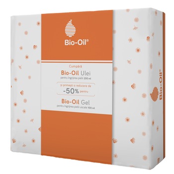 Pachet Ulei pentru corp si fata Bio-Oil, 200 ml + Gel pentru ingrijirea pielii uscate Bio Oil, 100 ml Pachet Ulei pentru corp si fata Bio-Oil, 200 ml + Gel pentru ingrijirea pielii uscate Bio Oil, 100 ml