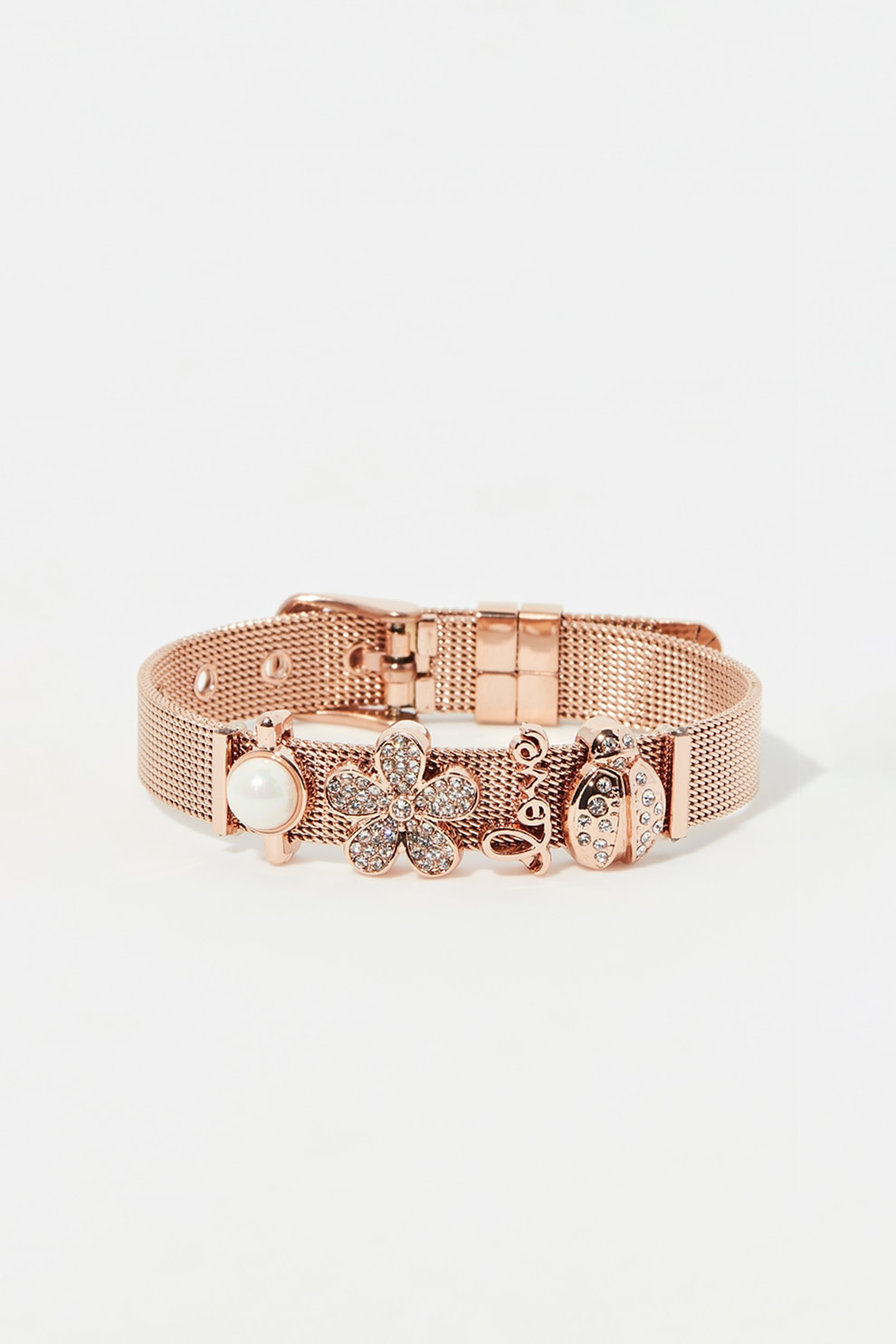 U.S. Polo Assn., Bratara din otel inoxidabil cu talismane decorate cu cristale, Auriu rose