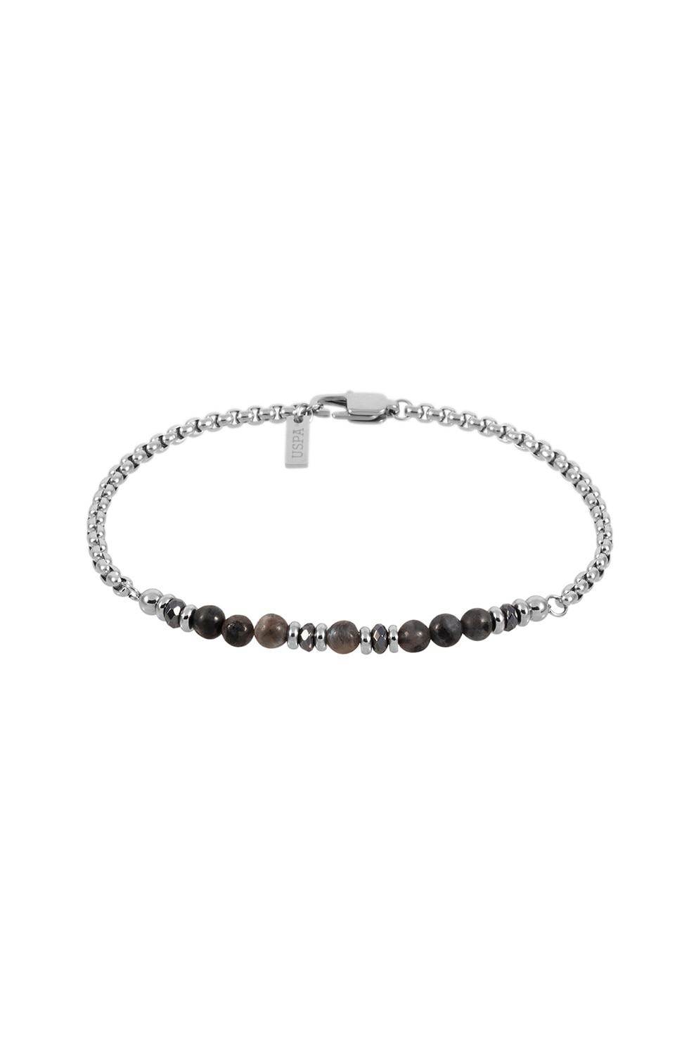 U.S. Polo Assn., Bratara din otel inoxidabil cu labradorite, Argintiu/Negru