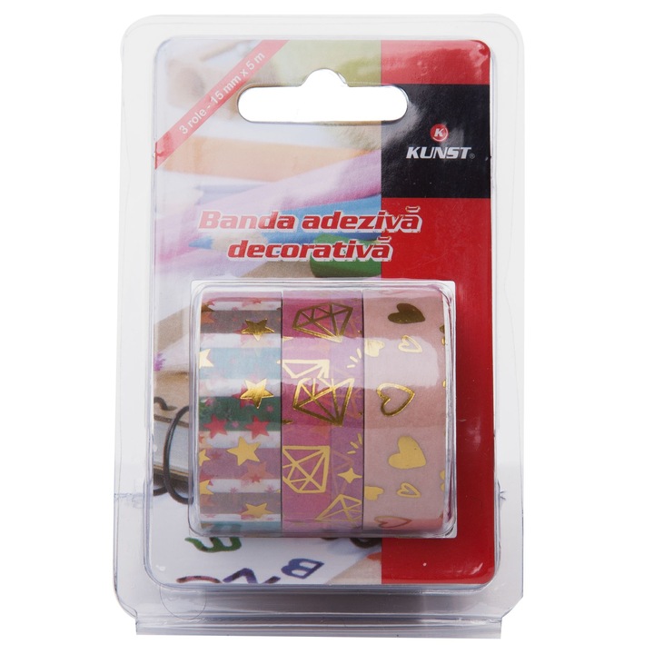 Set 3 bucati banda adeziva decorativa Kunst Love 500x1.5 cm