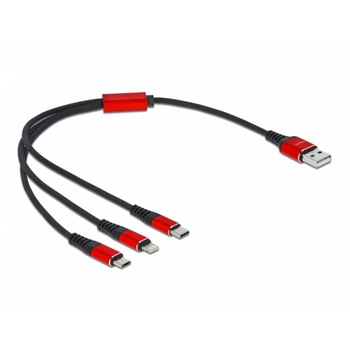 Cablu de incarcare 3 in 1 USB-A la Lightning / 2 x USB-C T-T 0.3m, Delock 86708 Cablu de incarcare 3 in 1 USB-A la Lightning / 2 x USB-C T-T 0.3m, Delock 86708