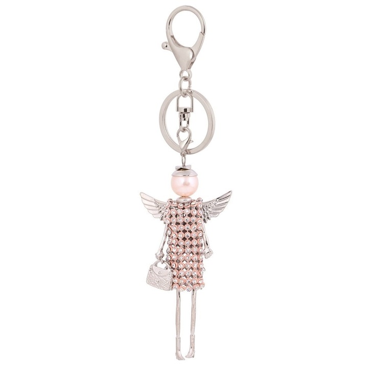 Сребърен ключодържател, кукла с камъни и ангелски криле, Nean C5, Pursehuit