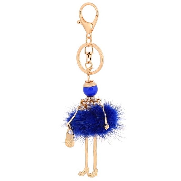 Златен ключодържател, синя кукла с пух, Neele C5, Pursehuit