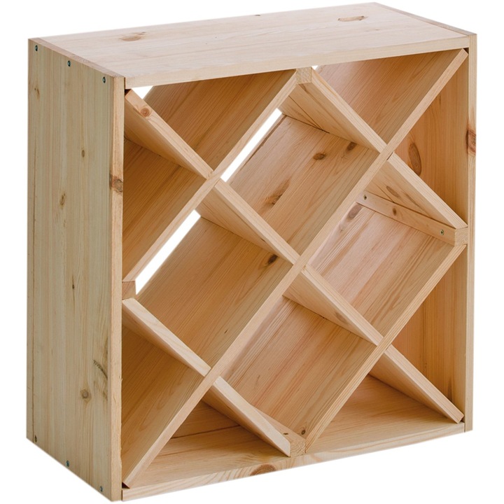 Zeller borosüveg állvány, fenyőfa, 52x25x52 cm, barna