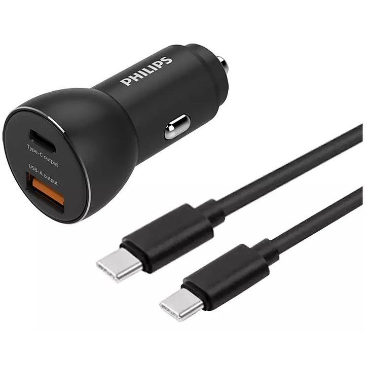 Philips autós töltő, DLP2521C / 00, kétportos USB-A + USB-C, 36 W