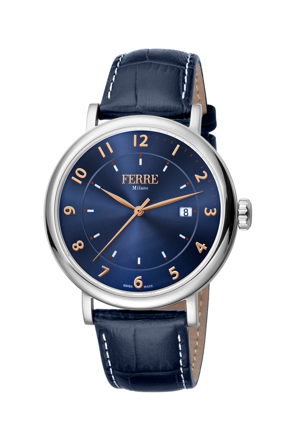 Ferre Milano, Ceas analog cu o curea cu model piele de crocodil, Bleumarin