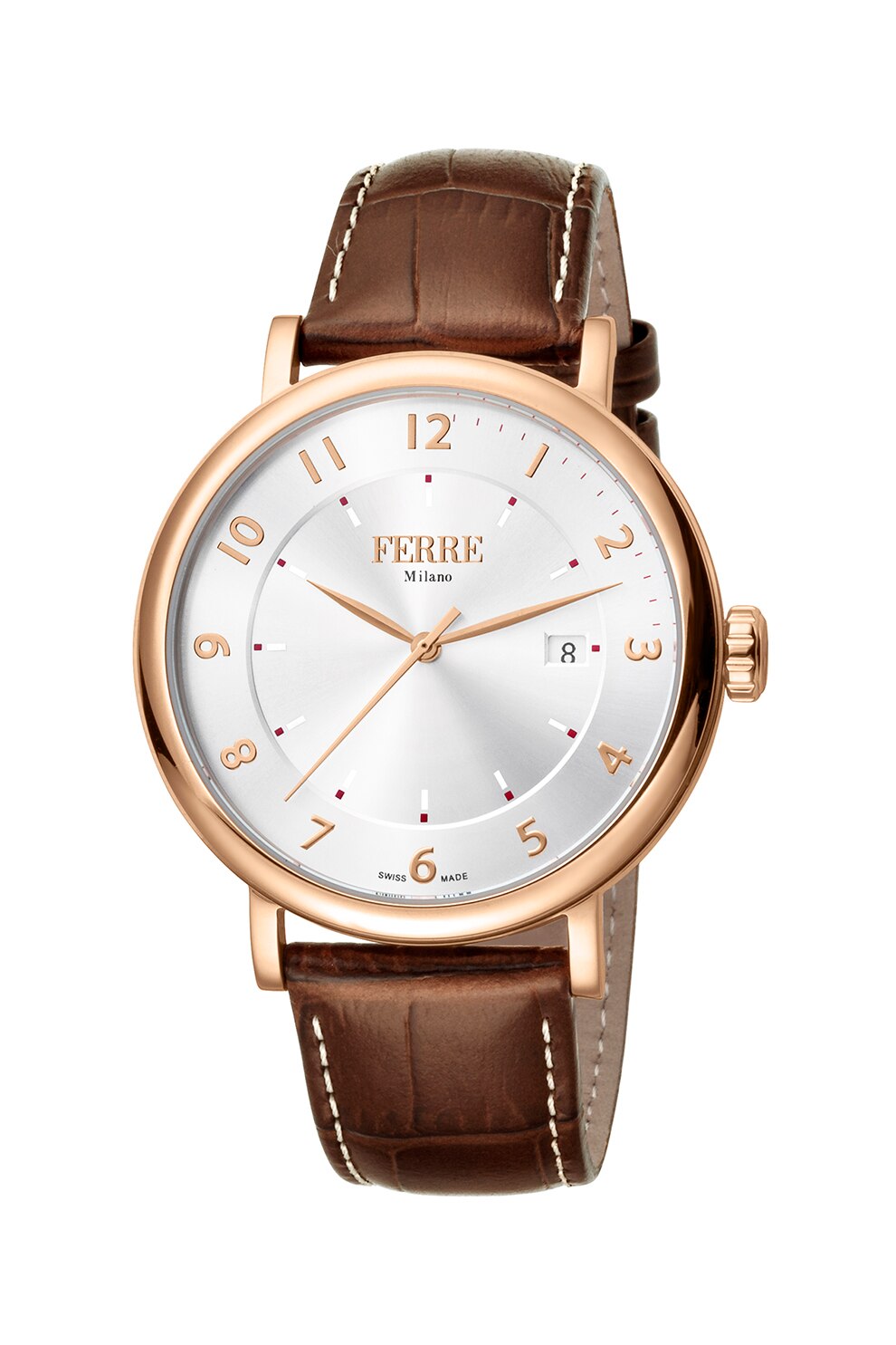 Ferre Milano, Ceas analog cu o curea cu model piele de crocodil, Maro