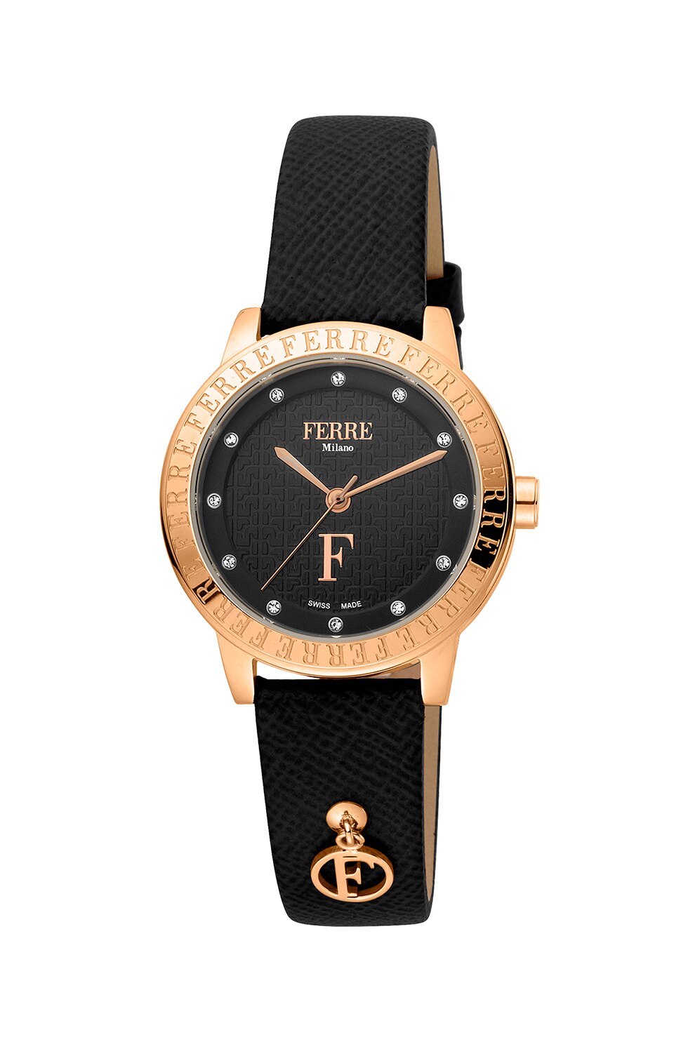 Ferre Milano, Ceas quartz decorat cu cristale zirconia, Negru