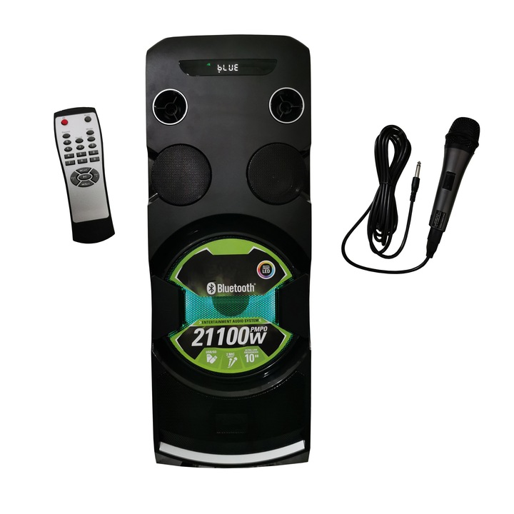 Boxa portabila elSales Superbass cu Bluetooth, USB, card, telecomanda, microfon cu fir, putere 100 W, negru