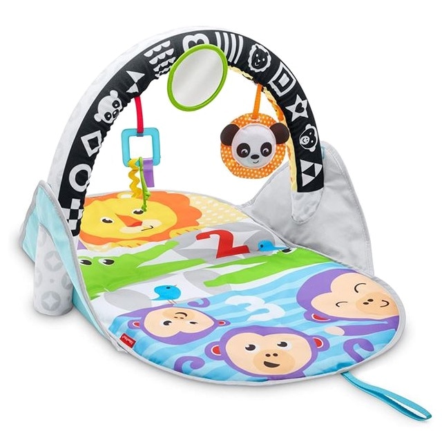 Jucarie interactiva tip fitness 2in1 cu oglinda si ursulet pentru bebelusi, 0+ luni, Multicolor, 55x41x8 cm