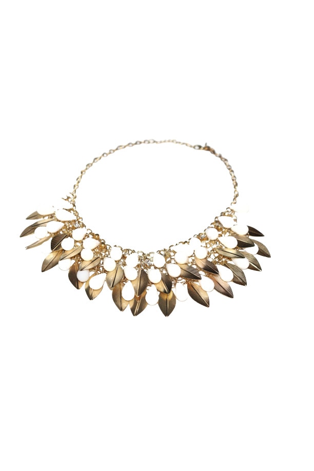 Colier dama, AW, aliaj metalic, reglabil, auriu/alb, 50-55 cm