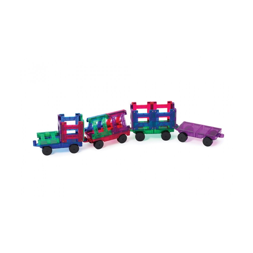 Set tren cu 20 de piese pentru constructii magnetice, Playmags, multicolor, +3 ani