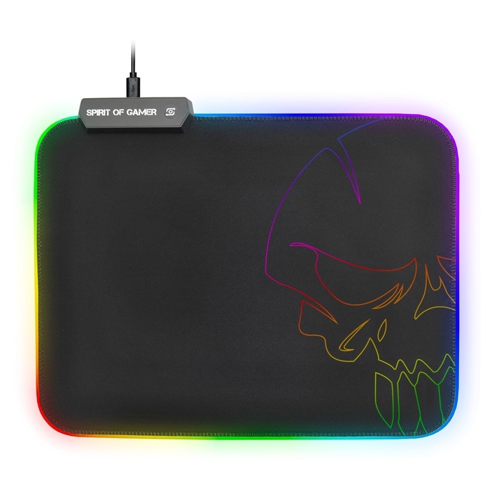 Mouse Pad Spirit of Gamer,, iluminare RGB, 300 x 230 x 4mm, negru