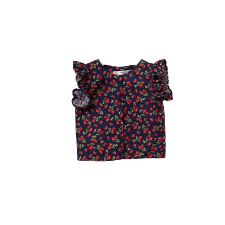Camasa cu volane pentru fetita, culoare navy cu imprimeu yummy berries