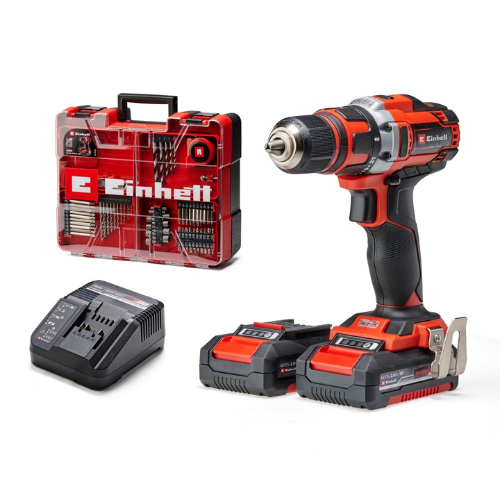 Einhell TE-CD 18/40 Li +69 Akkus fúró-csavarozó készlet TE-CD 18/40 Li +69, 2 db 2.0 Ah PXC, 2 fokozat, 1500ford./perc,40Nmn