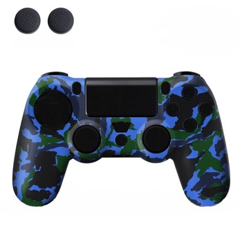 Husa silicon camuflaj albastru digital, pentru controller PS4, cu set thumb grip Husa silicon camuflaj albastru digital, pentru controller PS4, cu set thumb grip