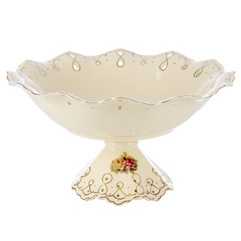 Fructiera 'White & Flowers III', 35 cm, realizata manual din ceramica, cu elemente florale Fructiera 'White & Flowers III', 35 cm, realizata manual din ceramica, cu elemente florale