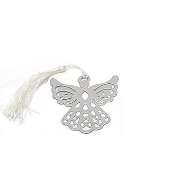 Semn de carte metalic, ingeras argintiu cu canaf alb, Eurozone Semn de carte metalic, ingeras argintiu cu canaf alb, Eurozone