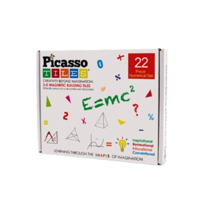Set numeric cu 22 piese pentru constructii magnetice, Picasso Tiles, multicolor, +3 ani